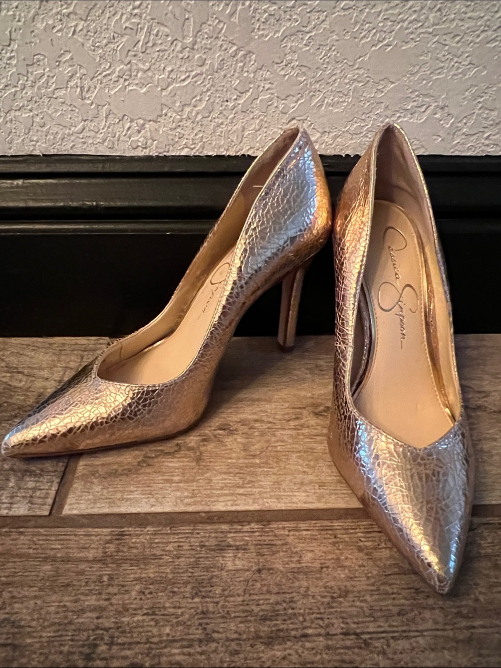 Jessica Simpson Metallic Gold Pointed-Toe Stiletto Pumps